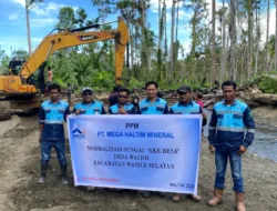 Cegah Banjir, PT Mega Haltim Mineral Lakukan Normalisasi Sungai di Desa Waijoi